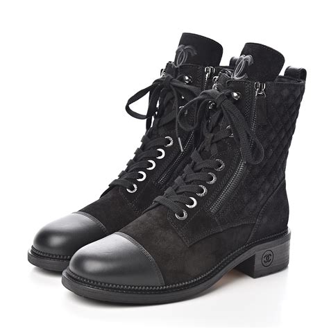 chanel black boot|chanel suede combat boots.